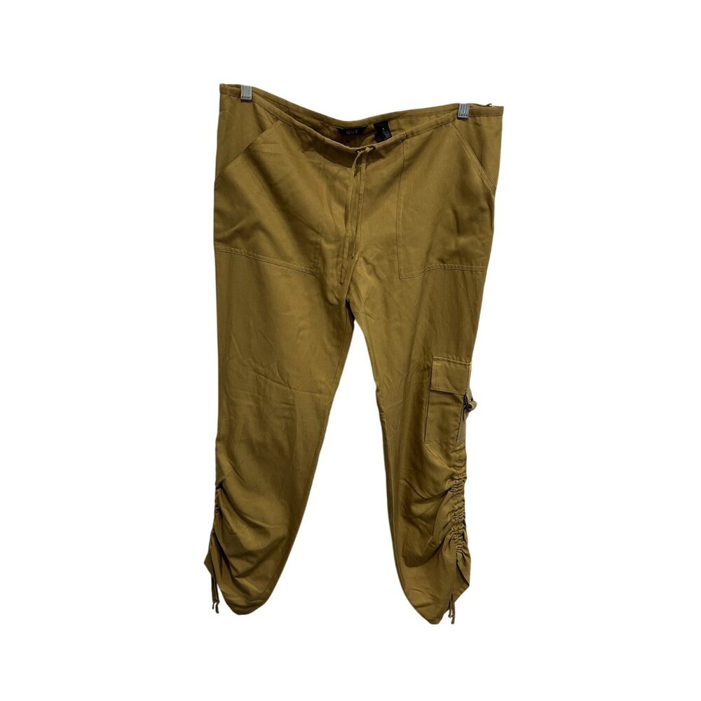 Vintage 90s Q.U.E Khaki Pants Size 8 Side Pockets Ruched Hem Design